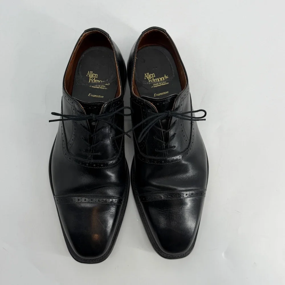Allen Edmonds‎ Evanston Mens Black Leather Cap Toe Oxford Dress Shoes 10.5 EEE